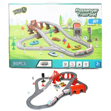 Ralleyz | Ralleyz Electric Passenger Train Set with Sound, 80 Pieces, Multicolour, 3Y+
