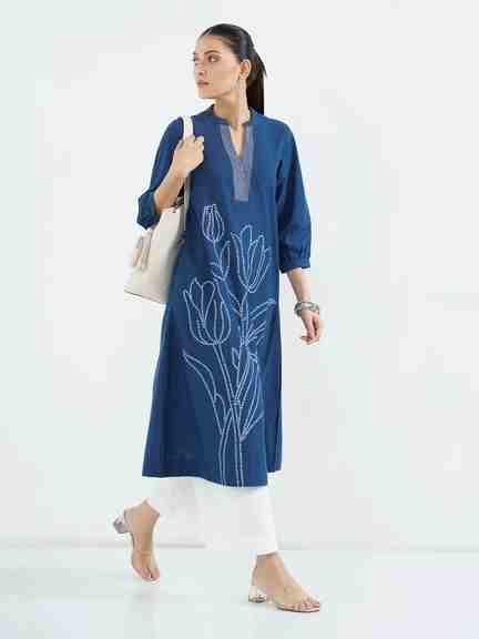 RANGMANCH | Blue Floral Print A-Line Kurta