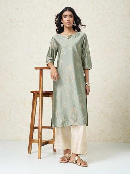 RANGMANCH | Mint Ethnic Botanical Motif Print Celebration Kurta