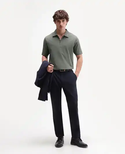 Rare Rabbit | Rare Rabbit Men's Thero-A26 Dusky Green Cotton Blend Spread Collar Regular Plain Polo