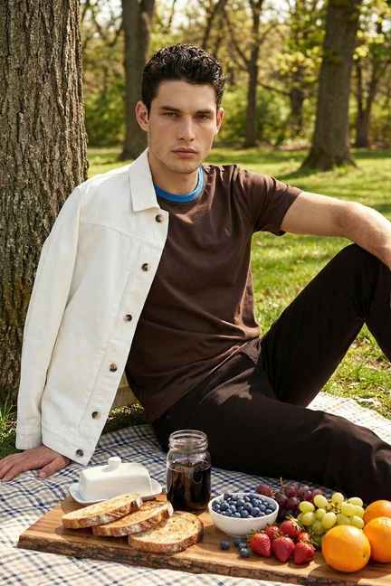 Simon Carter | Simon Carter Brown With Contrast Neck Rib Detail Crew