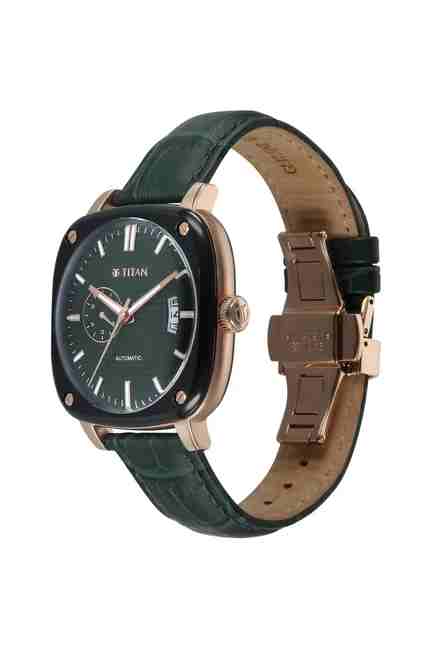 Automatic Vintage Concealed 40.5 x 12.45 mm Green Dial Leather Analogue Watch For Men - 90225KL01