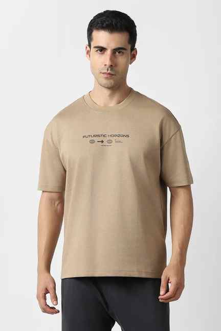 VAN HEUSEN | Men Beige Print Crew Neck T-shirt