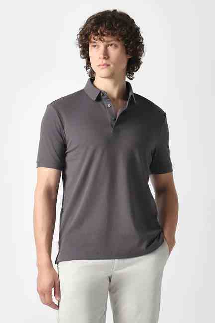 VAN HEUSEN | Men Grey Textured Polo Neck T-shirt