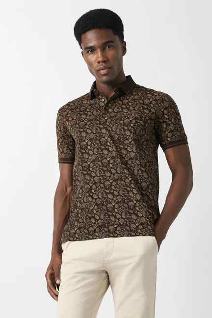 VAN HEUSEN | Men Brown Print Polo Neck T-shirt