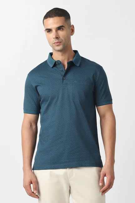 VAN HEUSEN | Men Blue Print Polo Neck T-shirt