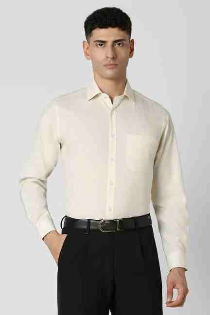VAN HEUSEN | Men Cream Regular Fit Solid Full Sleeves Formal Shirt