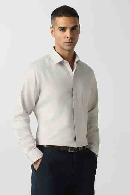 VAN HEUSEN | Men Beige Textured Full Sleeves Formal Shirt
