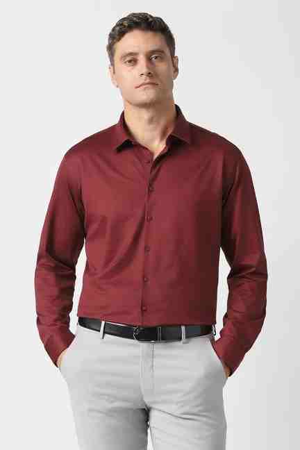 VAN HEUSEN | Men Maroon Solid Full Sleeves Formal Shirt