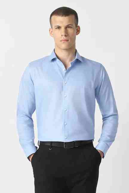 VAN HEUSEN | Men Light Blue Textured Full Sleeves Wrinkle Free Formal Shirt