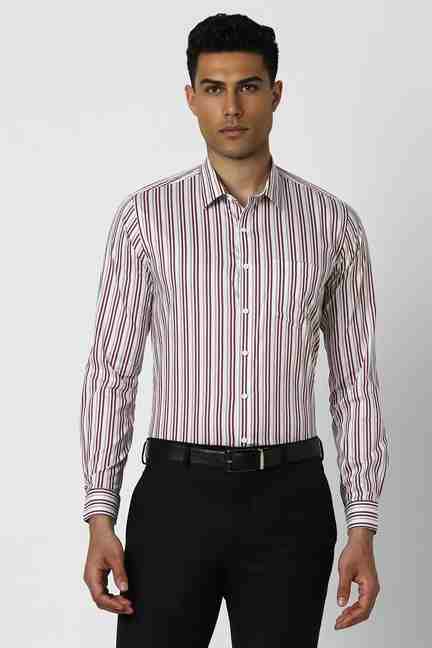 VAN HEUSEN | Men White Slim Fit Stripe Full Sleeves Formal Shirt