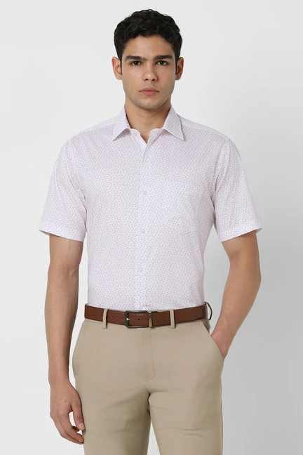 VAN HEUSEN | Men White Print Half Sleeves Formal Shirt