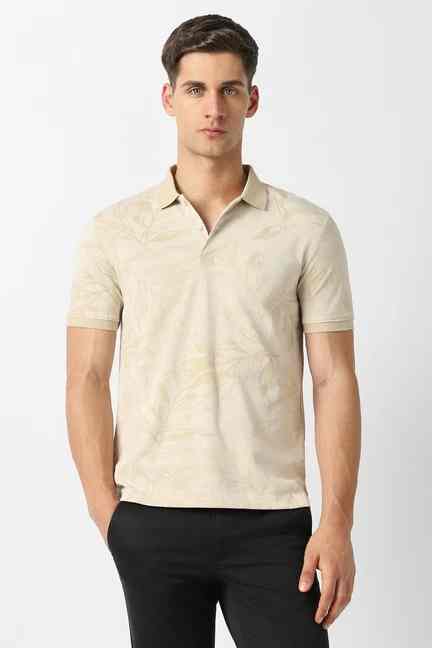 VAN HEUSEN | Men Beige Print Polo Neck T-shirt