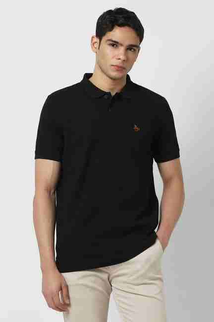 VAN HEUSEN | Men Black Textured Polo Neck T-shirt