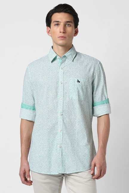 VAN HEUSEN | Men Green Print Full Sleeves Casual Shirt