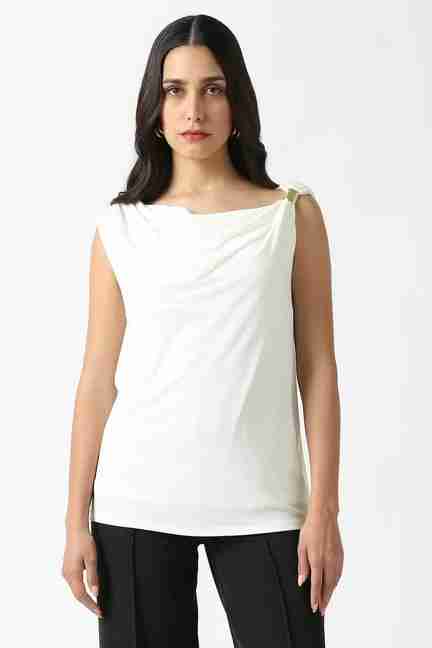 VAN HEUSEN | Women White Solid Party Cowl Neck Top