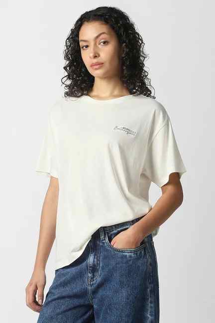 VAN HEUSEN | Women White Graphic Print Oversized Tshirt