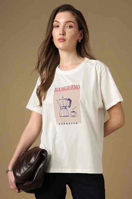 VAN HEUSEN | Women White Graphic Print Casual Round Neck Top