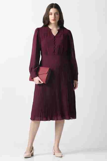 VAN HEUSEN | Women Maroon Solid Party Dress
