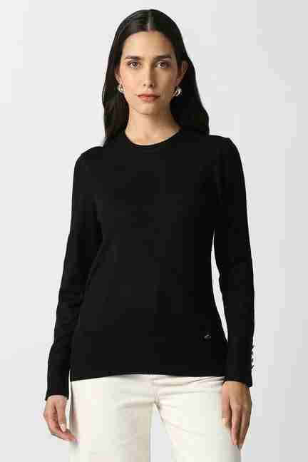 VAN HEUSEN | Women Black Solid Casual Round Neck Top
