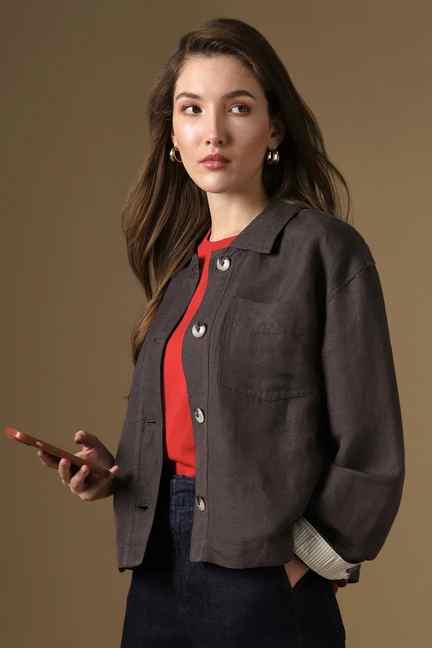 VAN HEUSEN | Women Brown Solid Casual Jacket