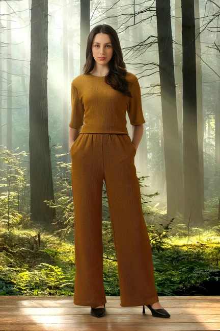 VAN HEUSEN | Women Brown Textured Casual Trousers