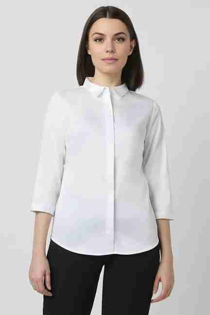 VAN HEUSEN | Women White Solid 3/4th Sleeves Formal Shirt