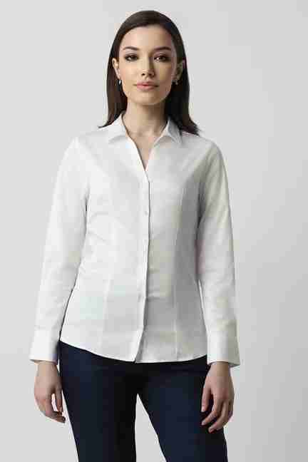 VAN HEUSEN | Women White Solid Long Sleeves Formal Shirt
