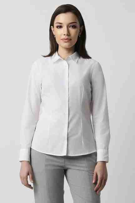 VAN HEUSEN | Women White Solid Long Sleeves Formal Shirt