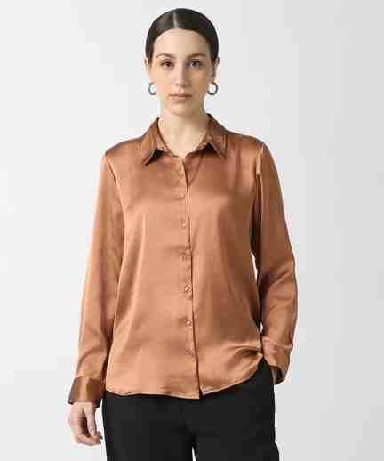 VAN HEUSEN | Women Brown Solid Long Sleeves Formal Shirt