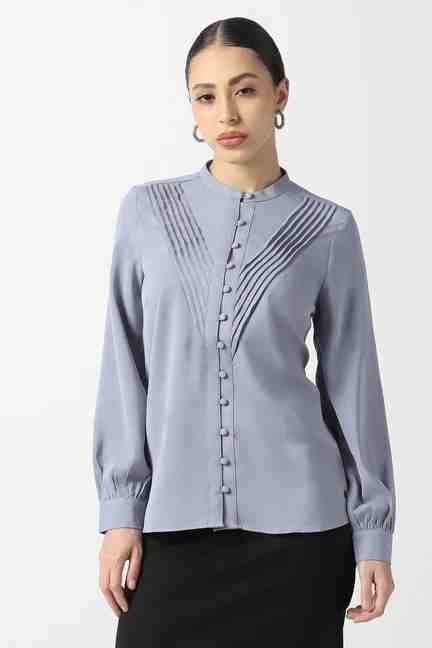 VAN HEUSEN | Women Grey Solid Long Sleeves Formal Shirt