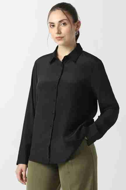 VAN HEUSEN | Women Black Solid Long Sleeves Party Shirt