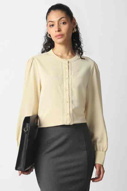 VAN HEUSEN | Women Yellow Solid Long Sleeves Formal Shirt