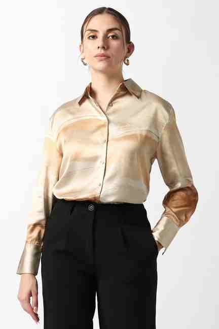 VAN HEUSEN | Women Beige Print Long Sleeves Formal Shirt