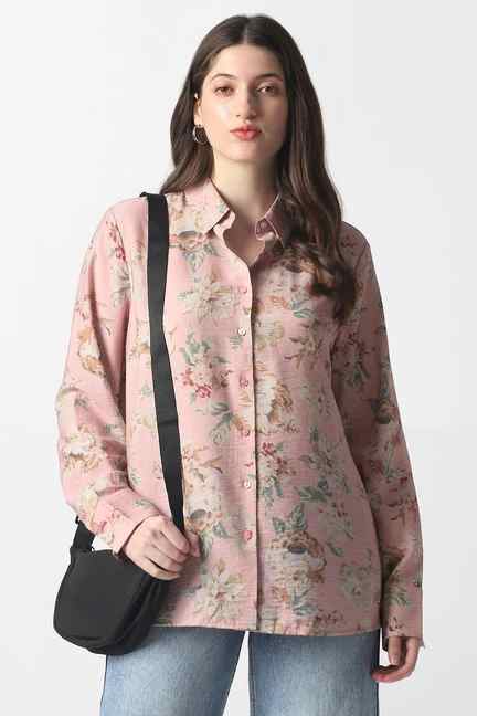 VAN HEUSEN | Women Pink Print Long Sleeves Formal Shirt
