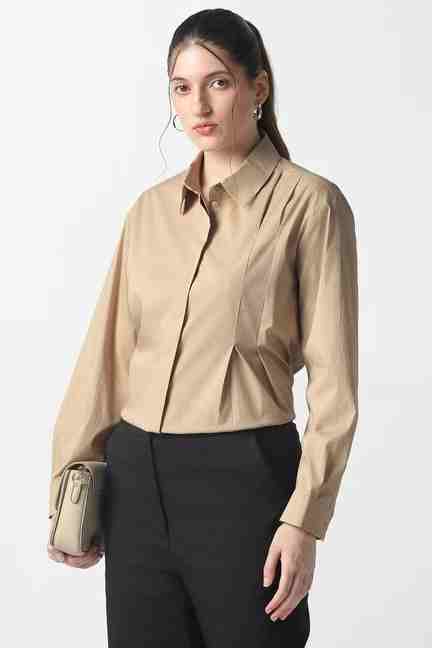 VAN HEUSEN | Women Beige Solid Long Sleeves Formal Shirt