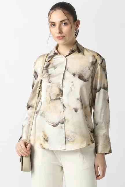 VAN HEUSEN | Women Beige Print Long Sleeves Casual Shirt