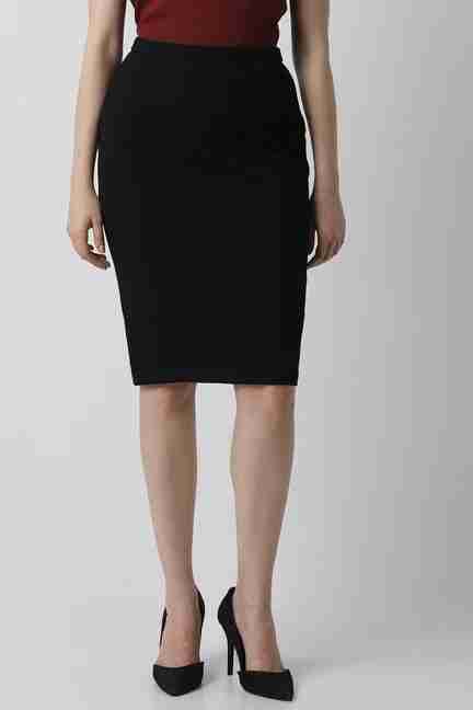 VAN HEUSEN | Women Black Solid Casual Knee Length Skirt
