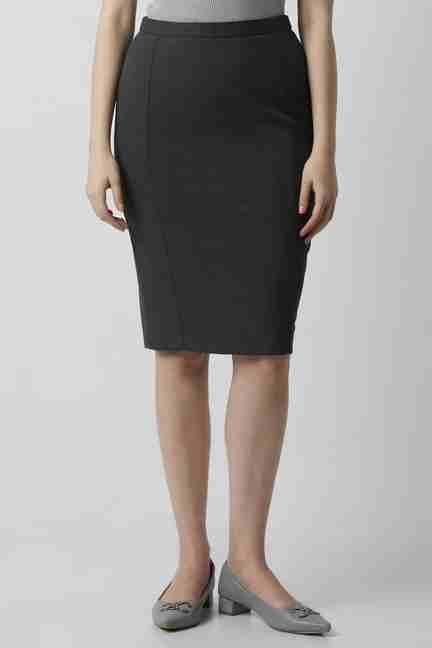 VAN HEUSEN | Women Grey Solid Casual Knee Length Skirt