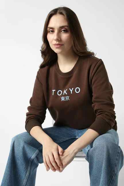 VAN HEUSEN | Women Brown Print Round Neck Sweatshirt