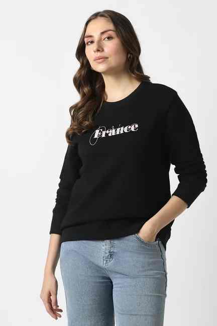 VAN HEUSEN | Women Black Print Round Neck Sweatshirt