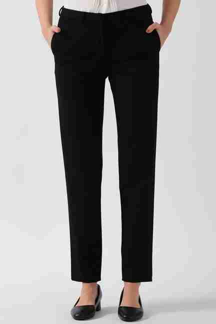 VAN HEUSEN | Women Black Solid Formal Regular Fit Trousers