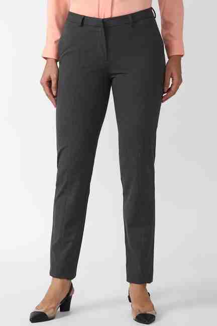 VAN HEUSEN | Women Grey Solid Formal Regular Fit Trousers