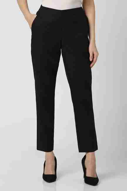 VAN HEUSEN | Women Black Solid Regular Fit Trousers