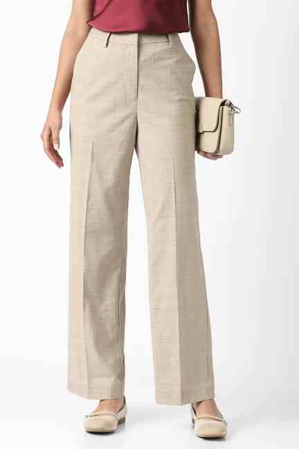 VAN HEUSEN | Women Beige Check Formal Trousers