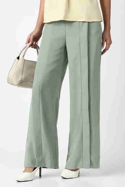 VAN HEUSEN | Women Green Solid Formal Trousers