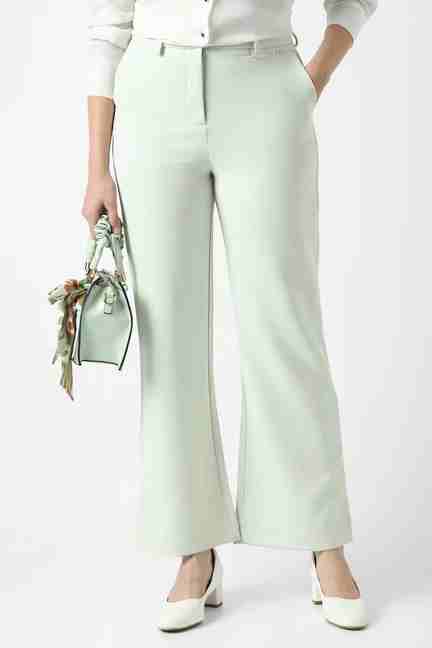 VAN HEUSEN | Women Light Green Solid Formal Trousers