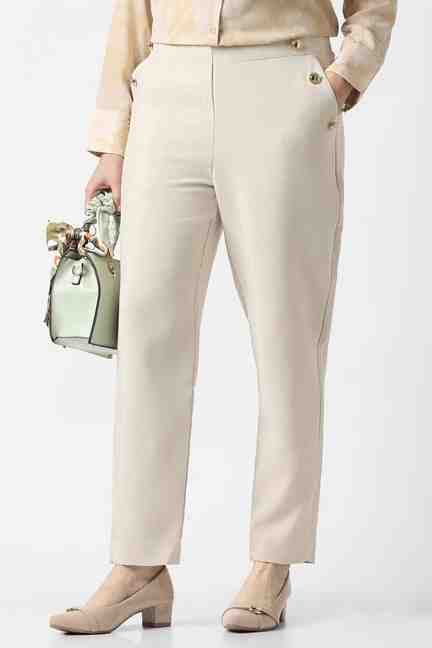 VAN HEUSEN | Women Beige Solid Casual Trousers