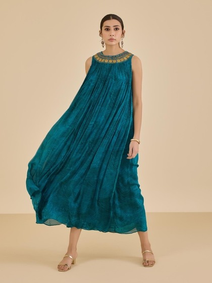 slim fit dress slacks Label RITU KUMAR Emerald Melony Long Dress main image 1