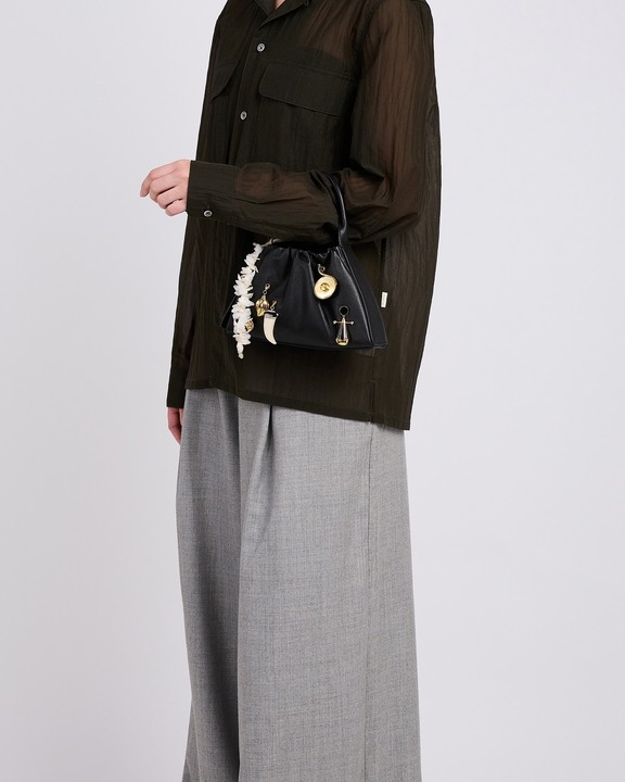 Tina Baguette Mini Ruched Charms Black
